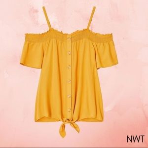 Gauze Tie Front Cold Shoulder Midi